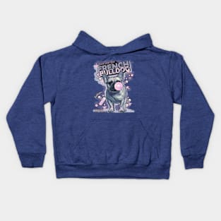 Blue French bulldog, vintage 80' french bulldog, sweet frenchie with pink bubblegum Kids Hoodie